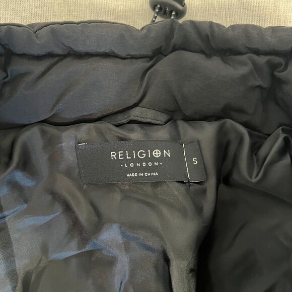 Religion London Black Puffer Jacket Unisex Size S | Nylon Shell, Full Zip, Warm - Picture 3 of 6